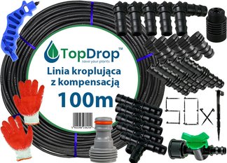 Linia kroplująca Top Drop (wąż kroplujący) z kompensacją 100mb 2L/h 33cm + 75 szt akcesoriów