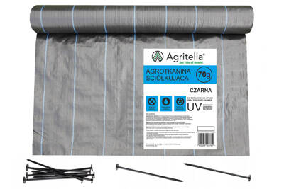 Agrotkanina czarna Agritella 3,2x50m 70g + szpilki mocujące 19cm 50szt