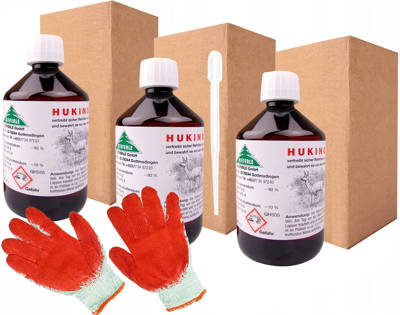 Hukinol 0,5l x 3 szt + rękawice + pipeta - skuteczny zapachowy odstraszacz na dziki
